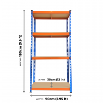 Extra Heavy Duty Storage Racking | 1800h x 900w x 300d mm | 300kg Max Weight per Shelf | 4 Levels