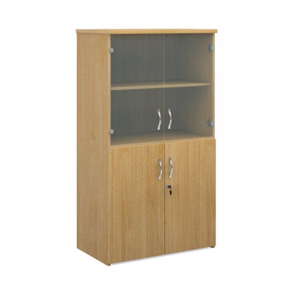 Combination Unit | 1440mm High | 3 Shelves | Glass Upper Doors | Oak | Universal