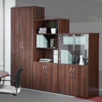Combination Unit | 1440mm High | 3 Shelves | Glass Upper Doors | Walnut | Universal