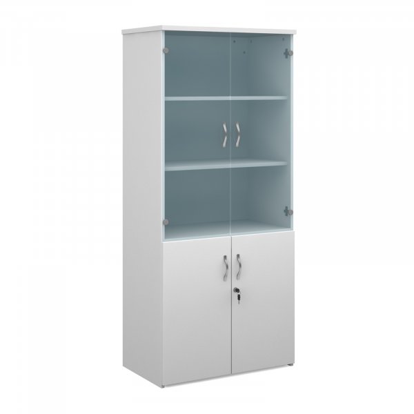 Combination Unit | 1790mm High | 4 Shelves | Glass Upper Doors | White | Universal