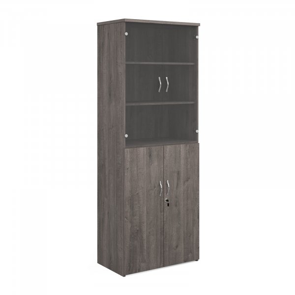 Combination Unit | 2140mm High | 5 Shelves | Glass Upper Doors | Grey Oak | Universal
