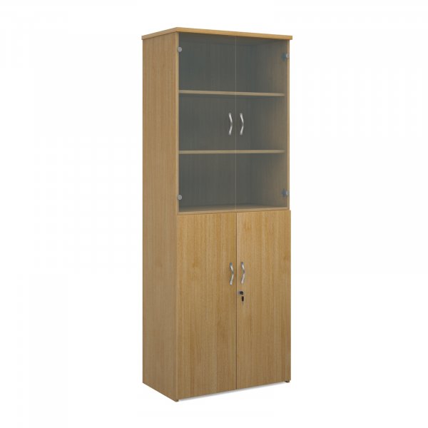 Combination Unit | 2140mm High | 5 Shelves | Glass Upper Doors | Oak | Universal