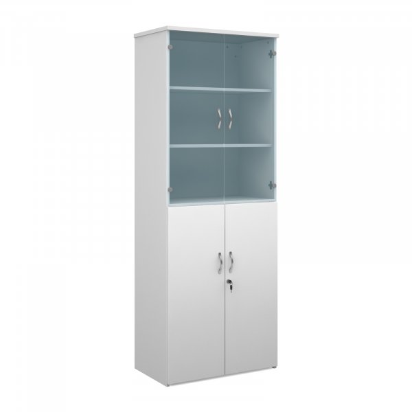 Combination Unit | 2140mm High | 5 Shelves | Glass Upper Doors | White | Universal