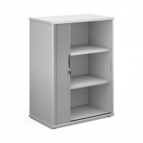 Tambour Door Cupboard | 1090mm High | 2 Shelves | White | Universal