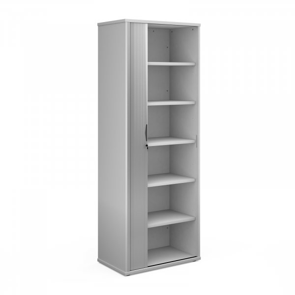 Tambour Door Cupboard | 2140mm High | 5 Shelves | White | Universal