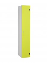 Shockproof Laminate Door Locker | Single Overlay Door | 1780 x 305 x 390mm | Silver Carcass | Cam Lock | Lime Yellow Door | ShockBox