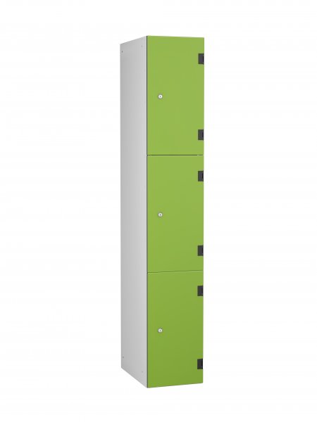 Shockproof Laminate Door Locker | 3 Overlay Doors | 1780 x 305 x 390mm | Silver Carcass | Cam Lock | Lime Green Doors | ShockBox