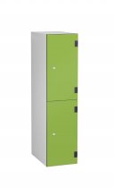 Low Level Shockproof Laminate Door Locker | 2 Overlay Doors | 1220 x 305 x 470mm | Silver Carcass | Cam Lock | Lime Green Doors | ShockBox