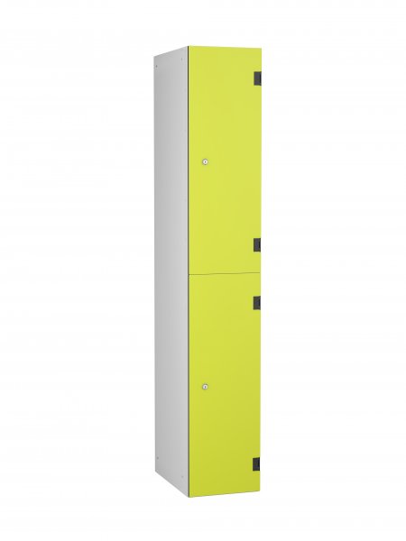 Shockproof Laminate Door Locker | 2 Overlay Doors | 1780 x 305 x 390mm | Silver Carcass | Cam Lock | Lime Yellow Doors | Numbered | ShockBox