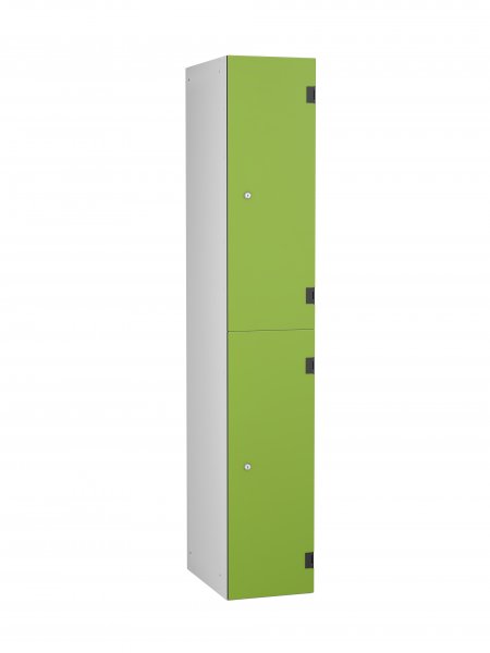 Shockproof Laminate Door Locker | 2 Overlay Doors | 1780 x 305 x 390mm | Silver Carcass | Cam Lock | Lime Green Doors | Numbered | ShockBox