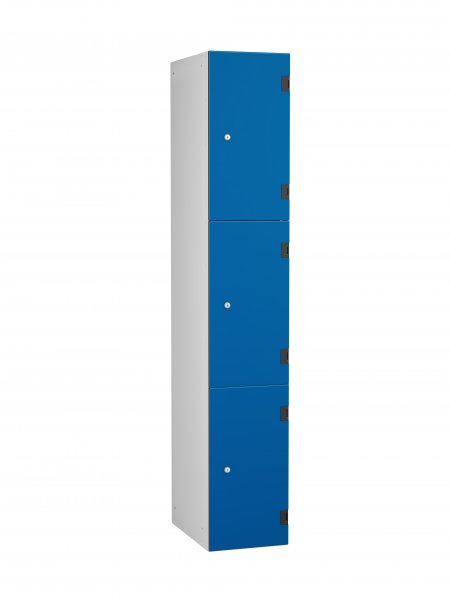 Shockproof Laminate Door Locker | 3 Overlay Doors | 1780 x 305 x 470mm | Silver Carcass | Cam Lock | Electric Blue Doors | Numbered | ShockBox