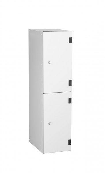 Low Level Shockproof Laminate Door Locker | 2 Overlay Doors | 1220 x 305 x 470mm | Silver Carcass | Cam Lock | Pearly White Doors | Numbered | ShockBox