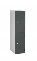 Low Level Shockproof Laminate Door Locker | 2 Overlay Doors | 1220 x 305 x 470mm | Silver Carcass | Hasp & Staple Lock | Dark Grey Doors | ShockBox