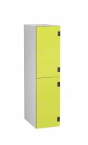 Low Level Shockproof Laminate Door Locker | 2 Overlay Doors | 1220 x 305 x 470mm | Silver Carcass | Hasp & Staple Lock | Lime Yellow Doorss | ShockBox