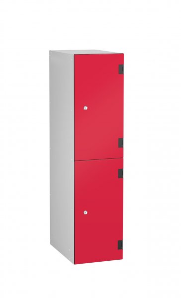 Low Level Shockproof Laminate Door Locker | 2 Overlay Doors | 1220 x 305 x 470mm | Silver Carcass | Hasp & Staple Lock | Red Dynasty Doors | ShockBox