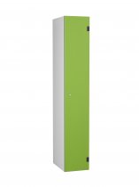 Shockproof Laminate Door Locker | Single Overlay Door | 1780 x 305 x 390mm | Silver Carcass | Hasp & Staple Lock | Lime Green Door | Numbered | ShockBox