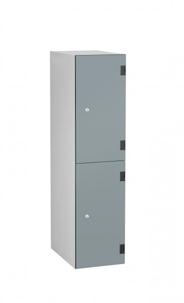 Low Level Shockproof Laminate Door Locker | 2 Overlay Doors | 1220 x 305 x 470mm | Silver Carcass | Hasp & Staple Lock | Dust Doors | Numbered | ShockBox