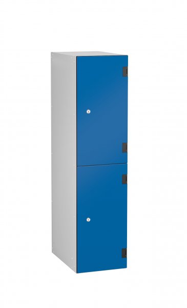 Low Level Shockproof Laminate Door Locker | 2 Overlay Doors | 1220 x 305 x 470mm | Silver Carcass | Hasp & Staple Lock | Electric Blue Doors | Numbered | ShockBox