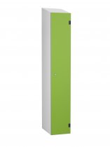 Shockproof Laminate Door Locker | Single Overlay Door | 1780 x 305 x 390mm | Silver Carcass | Sloping Top | Cam Lock | Lime Green Door | ShockBox