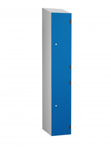 Shockproof Laminate Door Locker | 2 Overlay Doors | 1780 x 305 x 390mm | Silver Carcass | Sloping Top | Cam Lock | Electric Blue Doors | ShockBox