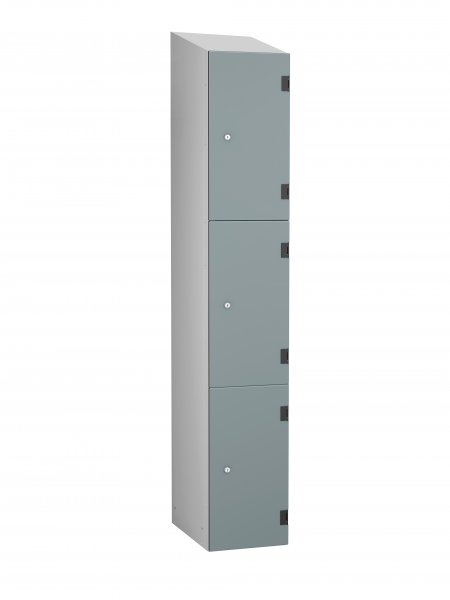 Shockproof Laminate Door Locker | 3 Overlay Doors | 1780 x 305 x 390mm | Silver Carcass | Sloping Top | Cam Lock | Dust Doors | Numbered | ShockBox