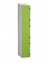 Shockproof Laminate Door Locker | 3 Overlay Doors | 1780 x 305 x 470mm | Silver Carcass | Sloping Top | Cam Lock | Lime Green Doors | Numbered | ShockBox