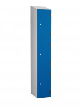 Shockproof Laminate Door Locker | 3 Overlay Doors | 1780 x 305 x 470mm | Silver Carcass | Sloping Top | Cam Lock | Electric Blue Doors | Numbered | ShockBox
