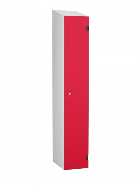 Shockproof Laminate Door Locker | Single Overlay Door | 1780 x 305 x 390mm | Silver Carcass | Sloping Top | Hasp & Staple Lock | Red Dynasty Door | ShockBox