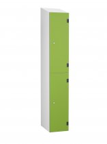 Shockproof Laminate Door Locker | 2 Overlay Doors | 1780 x 305 x 390mm | Silver Carcass | Sloping Top | Hasp & Staple Lock | Lime Green Doors | ShockBox