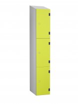 Shockproof Laminate Door Locker | 3 Overlay Doors | 1780 x 305 x 470mm | Silver Carcass | Sloping Top | Hasp & Staple Lock | Lime Yellow Doors | ShockBox