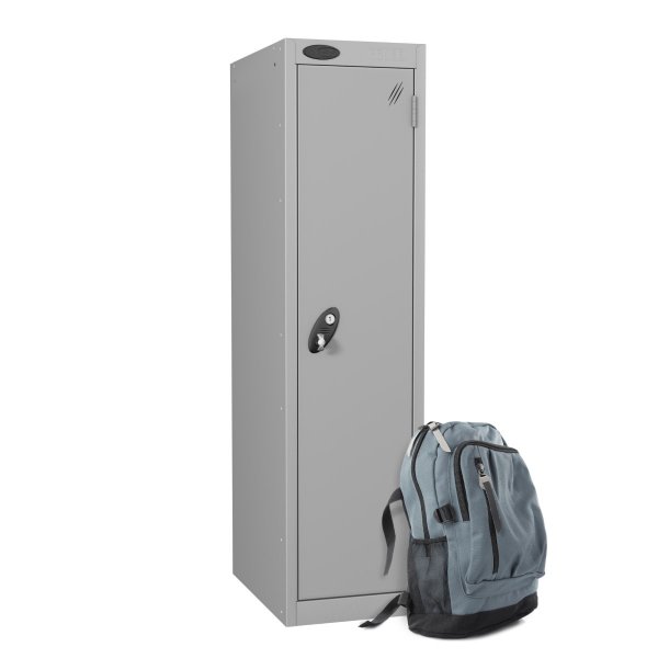 Low Height Metal Storage Locker | Single Door | 1210 x 305 x 305mm | White Carcass | Silver Door | Cam Lock | Probe