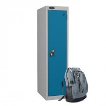 Low Height Metal Storage Locker | Single Door | 1210 x 305 x 305mm | White Carcass | Blue Door | Cam Lock | Probe