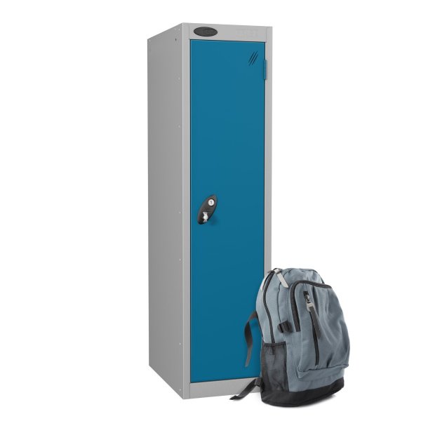 Low Height Metal Storage Locker | Single Door | 1210 x 305 x 305mm | White Carcass | Blue Door | Cam Lock | Probe