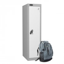 Low Height Metal Storage Locker | Single Door | 1210 x 305 x 305mm | Silver Carcass | White Door | Cam Lock | Probe