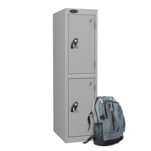 Low Height Metal Storage Locker | 2 Doors | 1210 x 305 x 305mm | Silver Carcass | Silver Doors | Cam Lock | Probe