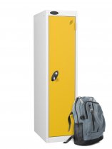 Low Height Metal Storage Locker | Single Door | 1210 x 305 x 305mm | White Carcass | Yellow Door | Hasp & Staple Lock | Probe
