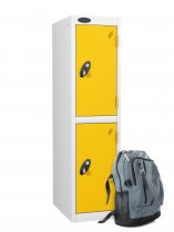 Low Height Metal Storage Locker | 2 Doors | 1210 x 305 x 305mm | White Carcass | Yellow Doors | Hasp & Staple Lock | Probe