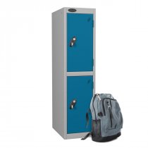 Low Height Metal Storage Locker | 2 Doors | 1210 x 305 x 305mm | White Carcass | Blue Doors | Hasp & Staple Lock | Probe