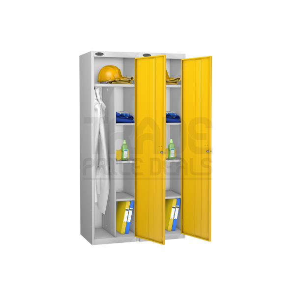 Nest of 2 Uniform Lockers | Single Door | 1780 x 460 x 460mm | Silver Carcass | Yellow Door | Cam Lock | Probe