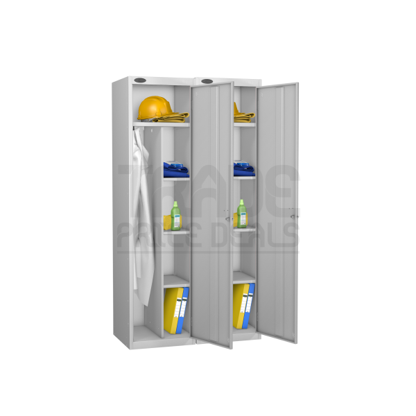 Nest of 2 Uniform Lockers | Single Door | 1780 x 460 x 460mm | Silver Carcass | Silver Door | Hasp & Staple Lock | Probe