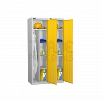 Nest of 2 Uniform Lockers | Single Door | 1780 x 460 x 460mm | Silver Carcass | Yellow Door | Hasp & Staple Lock | Probe