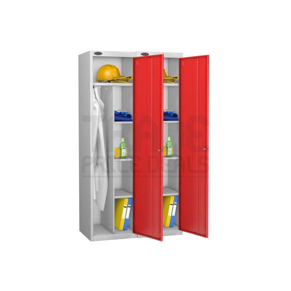 Nest of 2 Uniform Lockers | Single Door | 1780 x 460 x 460mm | Silver Carcass | Red Door | Hasp & Staple Lock | Probe
