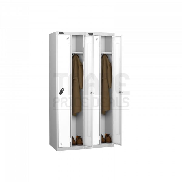 Nest of 2 Twin Lockers | 1780 x 460 x 460mm | Silver Carcass | White Doors | Hasp & Staple Lock | Probe