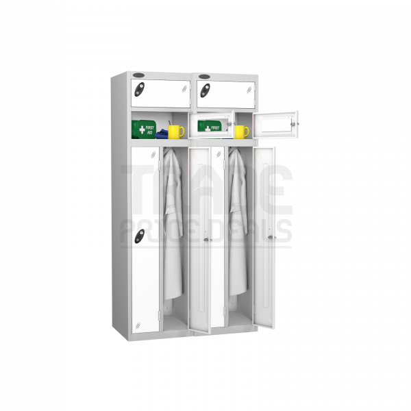 2 Person Lockers | Nest of 2 | 1780 x 460 x 460mm | Silver Carcass | White Doors | Cam Lock | Probe