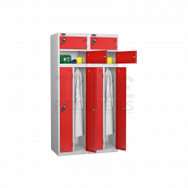 2 Person Lockers | Nest of 2 | 1780 x 460 x 460mm | Silver Carcass | Red Doors | Cam Lock | Probe
