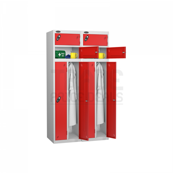 2 Person Lockers | Nest of 2 | 1780 x 460 x 460mm | Silver Carcass | Red Doors | Hasp & Staple Lock | Probe
