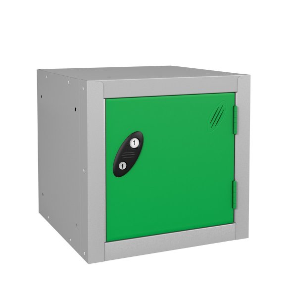Cube Locker | 305 x 305 x 305mm | Silver Carcass | Green Door | Hasp & Staple Lock | Probe