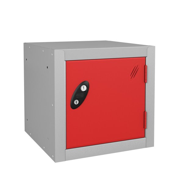 Cube Locker | 305 x 305 x 305mm | Silver Carcass | Red Door | Hasp & Staple Lock | Probe