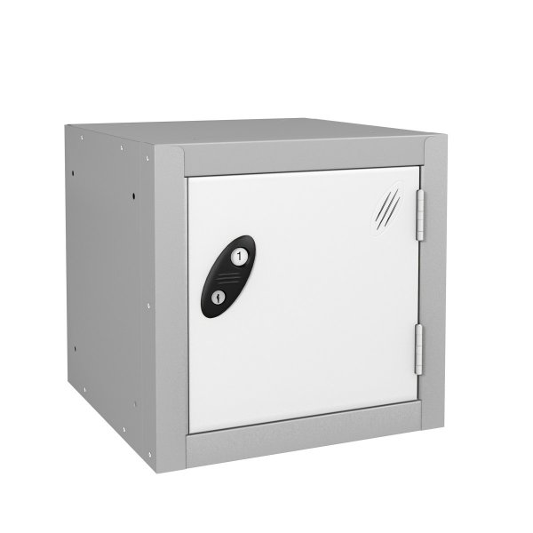 Cube Locker | 460 x 460 x 460mm | Silver Carcass | White Door | Hasp & Staple Lock | Probe