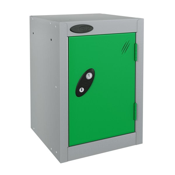 Quarto Locker | 480 x 305 x 305mm | Silver Carcass | Green Door | Hasp & Staple Lock | Probe